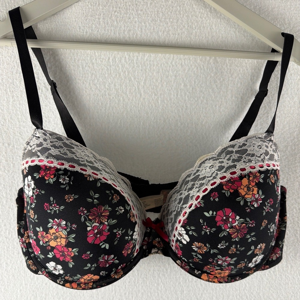 Love Affair Womens Floral Lace Trim Padded Bra Black Pink 40D Underwire 4316-36